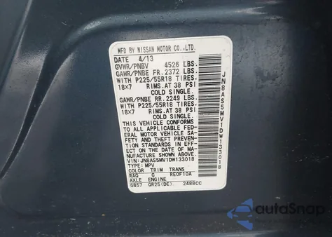 2013 Nissan Rogue Sv W/Sl Pkg from USA, damaged, VIN JN8AS5MV1DW133018